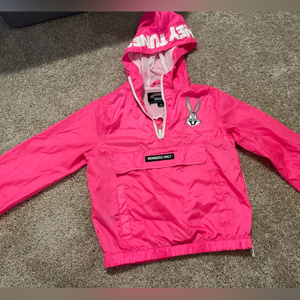 Members Only Looney Tunes Girls Pink Cartoon Windbreaker Size 7/8
